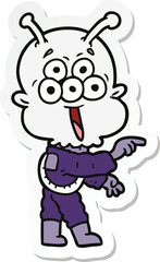 sticker of a happy cartoon alien