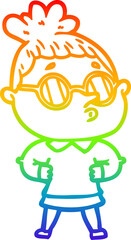 rainbow gradient line drawing cartoon woman wearing glasses