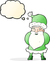 cartoon santa claus with thought bubble