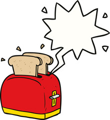 cartoon toaster toasting bread and speech bubble