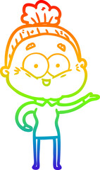 rainbow gradient line drawing cartoon happy old woman