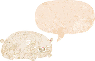 cartoon polar bear and speech bubble in retro textured style
