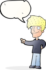 Fototapeta na wymiar cartoon man pointing with speech bubble