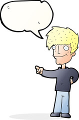 cartoon man pointing with speech bubble
