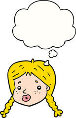 cartoon girls face and thought bubble
