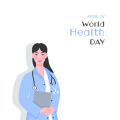 Vector flat background for world health day celebration with a doctor