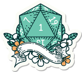 natural one d20 dice roll sticker