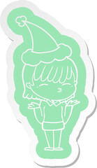 cartoon  sticker of a woman wearing santa hat