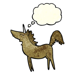 cartoon unicorn with thought bubble