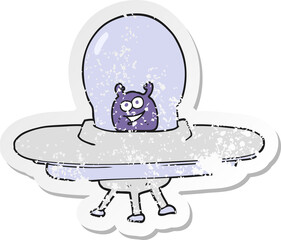 retro distressed sticker of a cartoon spaceship