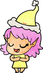 happy textured cartoon of a elf girl wearing santa hat