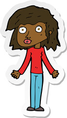 sticker of a cartoon girl shrugging shoulders