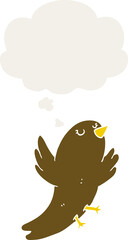 cartoon bird and thought bubble in retro style