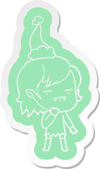 cartoon  sticker of a undead vampire girl wearing santa hat