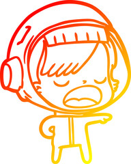 warm gradient line drawing cartoon astronaut woman explaining