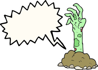speech bubble cartoon zombie hand rising from ground