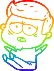 rainbow gradient line drawing cartoon tired man