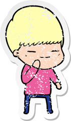 Fototapeta premium distressed sticker of a cartoon smug boy