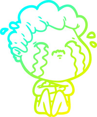 cold gradient line drawing cartoon man crying