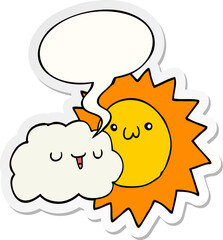 cartoon sun and cloud and speech bubble sticker