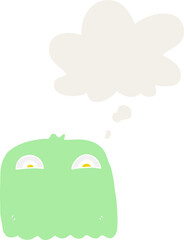 cartoon ghost and thought bubble in retro style