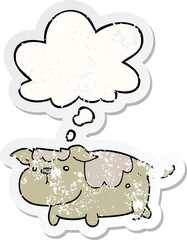 cartoon dog and thought bubble as a distressed worn sticker