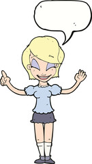cartoon pretty girl with idea with speech bubble