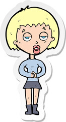 sticker of a cartoon bored woman waiting