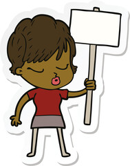 sticker of a cartoon woman with eyes shut