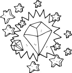 black and white cartoon sparkling diamond