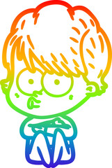 rainbow gradient line drawing cartoon woman