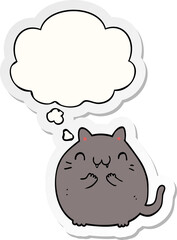 happy cartoon cat and thought bubble as a printed sticker