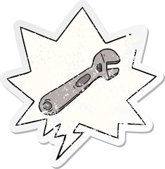 cartoon spanner and speech bubble distressed sticker