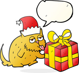 speech bubble cartoon cat with present