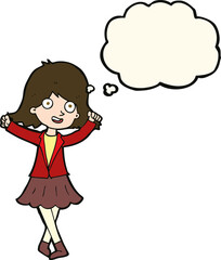 cartoon happy girl with thought bubble