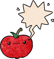 cartoon apple and speech bubble in retro texture style