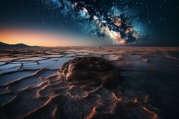 Fototapeta na wymiar The Majestic Night Sky of Bolivia's Salar de Uyuni,Milky Way. Generative AI