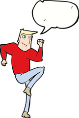 cartoon man jogging on spot with speech bubble