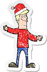 retro distressed sticker of a cartoon man ready for christmas