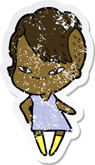 distressed sticker of a cute cartoon girl with hipster haircut