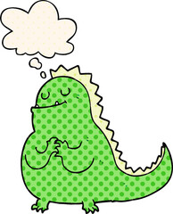 cartoon dinosaur and thought bubble in comic book style