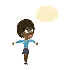 cartoon annoyed girl with thought bubble