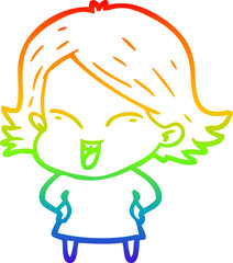 rainbow gradient line drawing happy cartoon girl