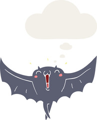 cartoon happy vampire bat and thought bubble in retro style