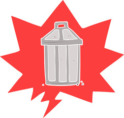 cartoon old metal garbage can and speech bubble in retro style
