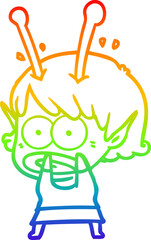 rainbow gradient line drawing cartoon shocked alien girl