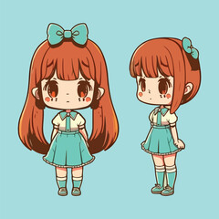 Cute anime kawaii girl cartoon character with vector illustration