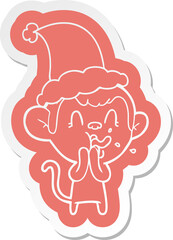 crazy cartoon  sticker of a monkey wearing santa hat