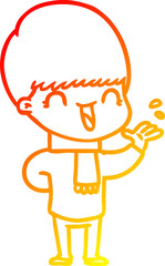 warm gradient line drawing happy cartoon boy