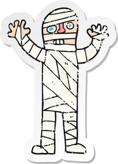 retro distressed sticker of a cartoon bandaged mummy